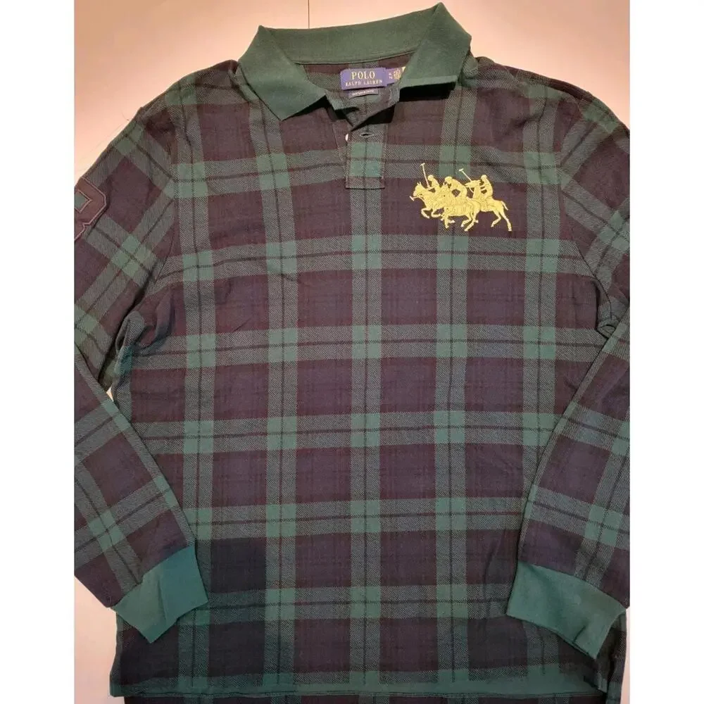 Polo Ralph Lauren Triple Pony Men's Custom Slim Fit Shirt Black watch Plaid XL